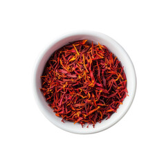 Fototapeta premium Vibrant saffron threads in a white bowl