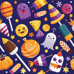 seamless pattern with monsters candies ghost 