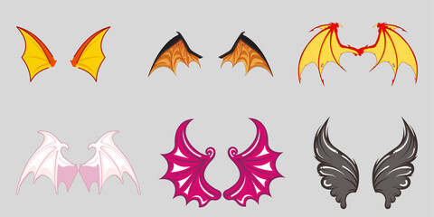 Set of Dragon, Devil, Bat wings vector illustration