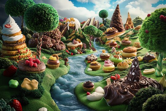 Surreal landscape made of desserts