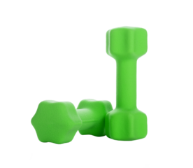 Fitness concept with two green dumbbells. Isolated
