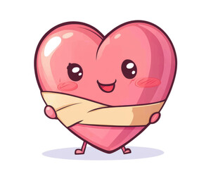 Fototapeta premium Cute cartoon heart character with a bandage, white background