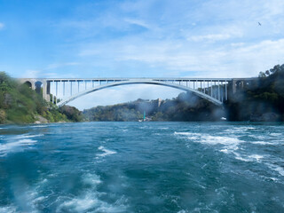 Niagara Falls/Canada - October 07 2017: The Rainbow Bridge. This is an arch bridge across the Niagara River gorge, and is a world-famous tourist site.