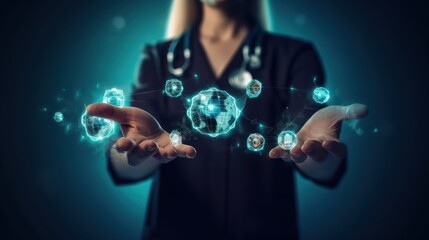 Fototapeta premium Doctor Holding a Hologram of a Networked World
