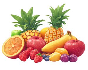 Assorted colorful fruits on a white isolated background