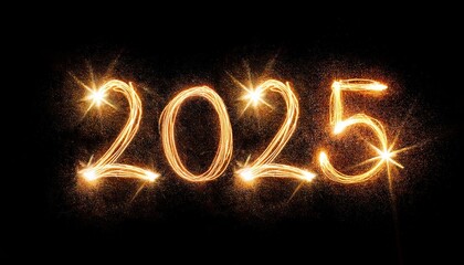 Sparkling Year 2025 painted with sparkles. Written on a deep black background
