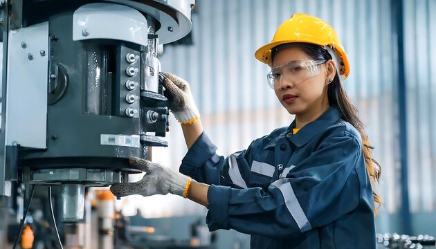 A technician is working on industrial machinery.