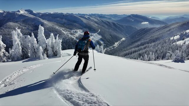 Cross Country skier traversing down mountain