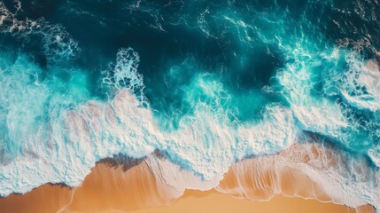 Obraz premium Aerial view of ocean smooth wave on beach, blue water for holiday trip