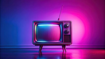 Retro TV in Pink Neon Light Gradient showcasing 90s Entertainment Media Nostalgia