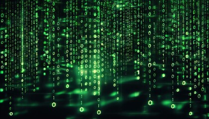 Digital binary code data streaming on a dark
