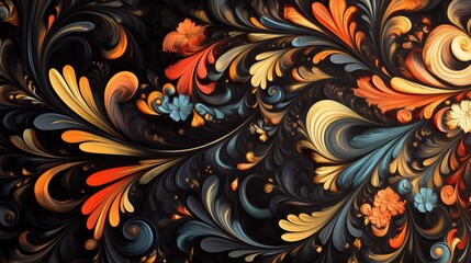 Vibrant Floral Swirls on Dark Background
