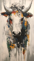 Realistic Abstract Bull Portrait in Detailed Brushstroke Style with Textured Background