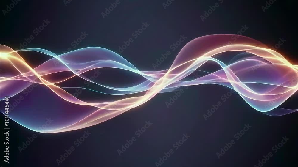 Poster subtle light ribbons weaving through darkness. abstract and minimalistic background video.
