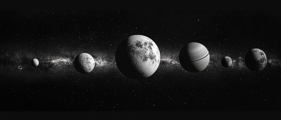 A black and white photo of the planets in our solar system