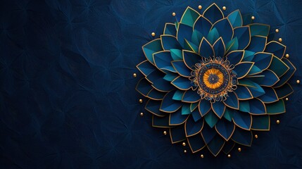Ornate Thai-inspired Mandala pattern on a royal blue silk texture
