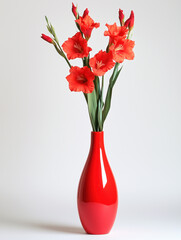 Four-direction aloe flowers in a bright red vase