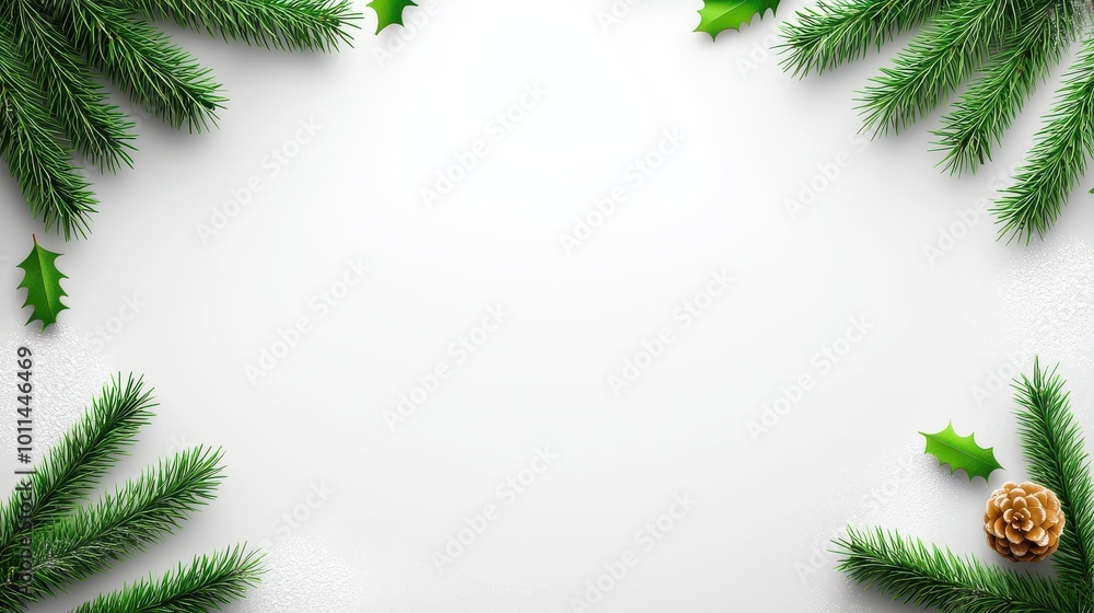 Poster a transparent christmas frame with simple fir branches and snow dusting the corners, perfect for mod