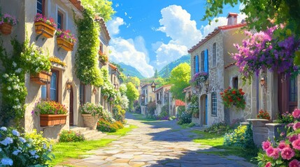 Picturesque Village Street in Summer