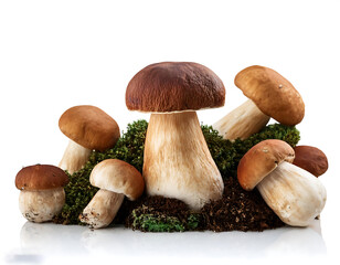 Fresh Portobello Mushroom Colelction with Soil Grown and Whole Varieties &ndash; Organic Gourmet Fungi Isolated