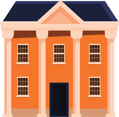 Orange courthouse building with columns standing on white background