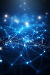 Obraz premium Abstract Blue Technology Network Background. Connecting Lines and Dots. Big Data Visualization.