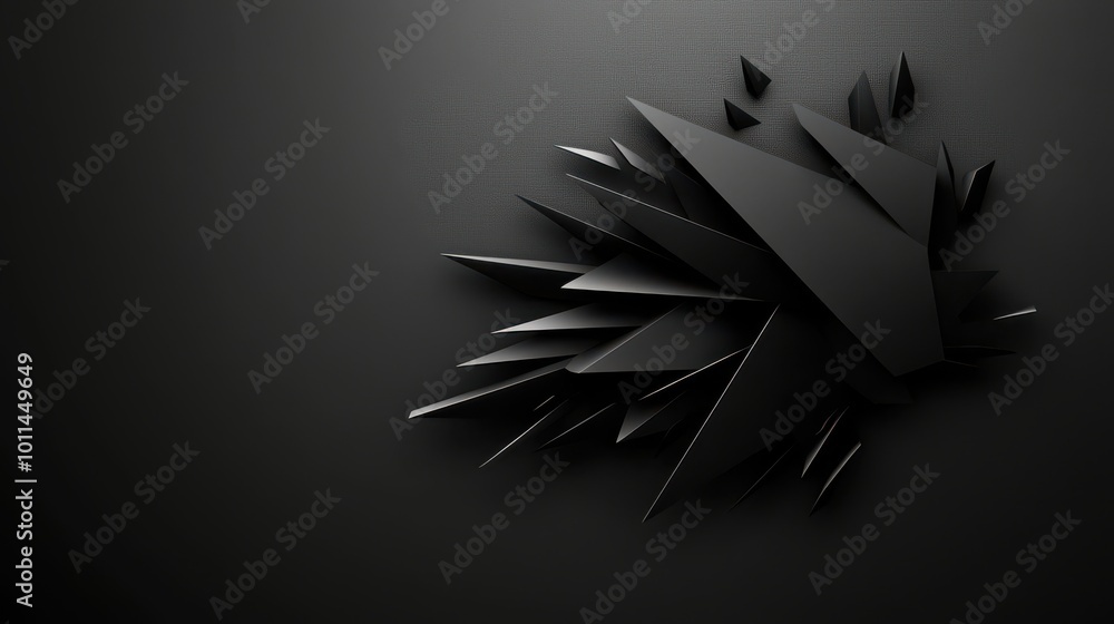 Poster dark abstract black background with sharp, geometric shapes, adding depth and complexity to a minima
