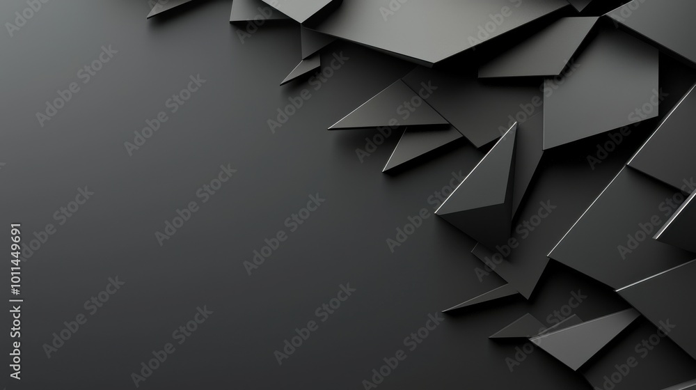 Poster dark abstract black background with sharp, geometric shapes, adding depth and complexity to a minima
