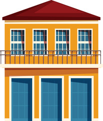 City house building with large windows and a balcony featuring a modern flat design style