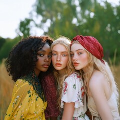 Obraz premium Portrait of a multiethnic group of female friends - in the park on a sunny day