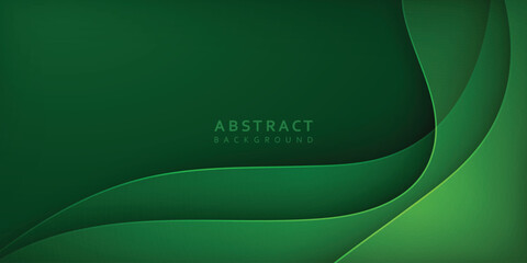 dark green abstract background with wavy paper cut and light effect