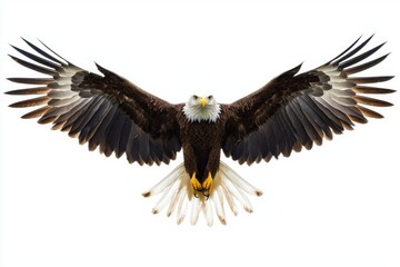 Naklejka premium magnificent kite bird glides effortlessly with its sharp wings and elongated tail feathers outstretched, showcasing its agility against a clean white backdrop.