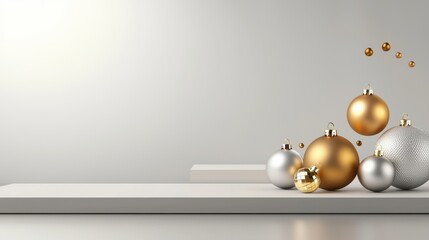 Modern Christmas ornament frame featuring minimalist, metallic ornaments and geometric shapes, creating a sleek, stylish design.
