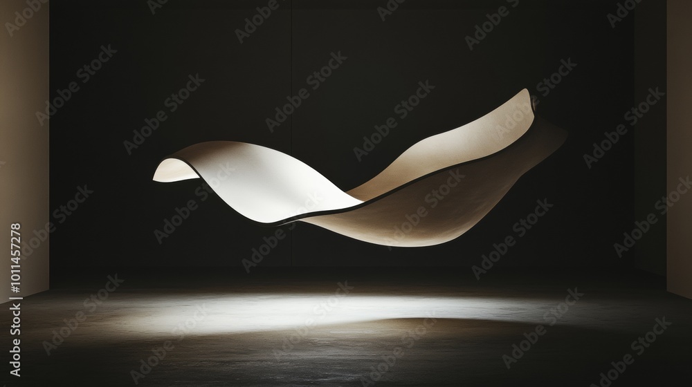 Poster a white object is suspended in the air, creating a sense of movement