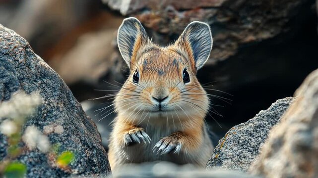 A Curious Pika Peeking Out from Rocks