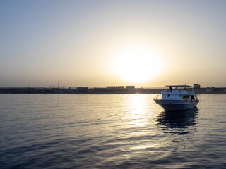 Fototapeta premium Nile river Cruise ship in the sunset