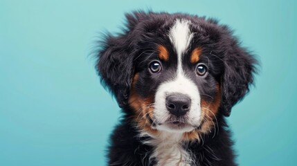 bernese mountain dog portrait on blue 