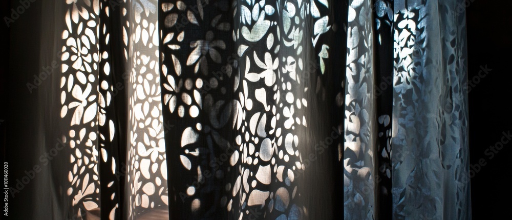 Aufkleber a window with a curtain that has a pattern of flowers on it