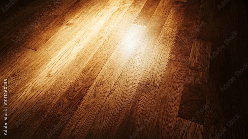 Poster a smooth, polished wooden floor background with a subtle texture and a large space for text