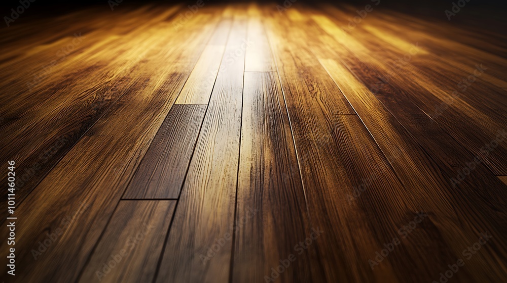 Poster a smooth, polished wooden floor background with a subtle texture and a large space for text