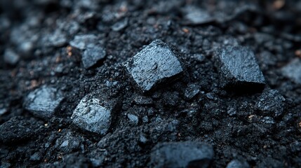 close up of rich dark organic biochar soil showcasing its texture ,fertility