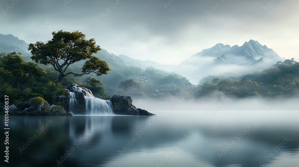 Wall mural a picturesque waterfall with crystal clear water, a subtle hint of something poisonous just beneath 