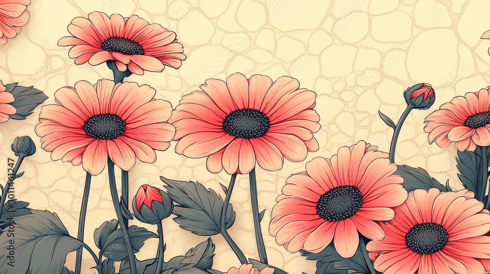Poster retro floral pattern with soft color palette