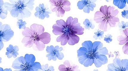 Cute Blue Flower Pattern on White Background