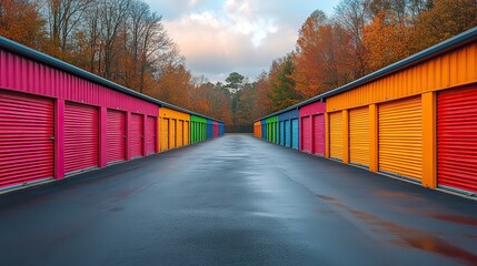 Fototapeta premium colorful storage units representing climate controlled storage solutions facility with rental space