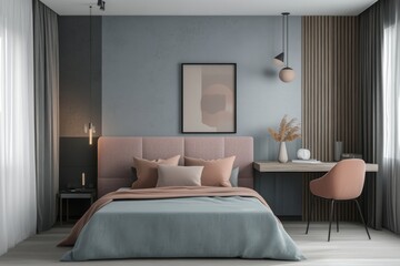 Morandi-inspired small studio apartment, s functional and elegant decor, cozy and serene atmosphere
