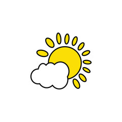 Sun and cloud icon. Weather symbol. Meteorology sign. Flat color design. Vector illustration. Graph symbol for travel and tourism web site and apps design, logo, app, UI