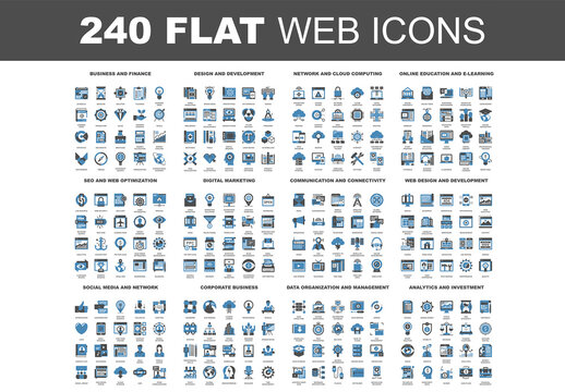 Vector set of 240 64X64 pixel perfect flat web icons. Fully editable and easy to use.