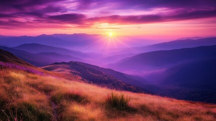 Purple Sunset Over Mountain Range
