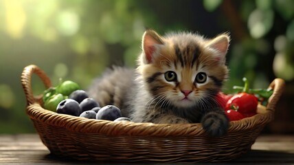 little kitten in basket